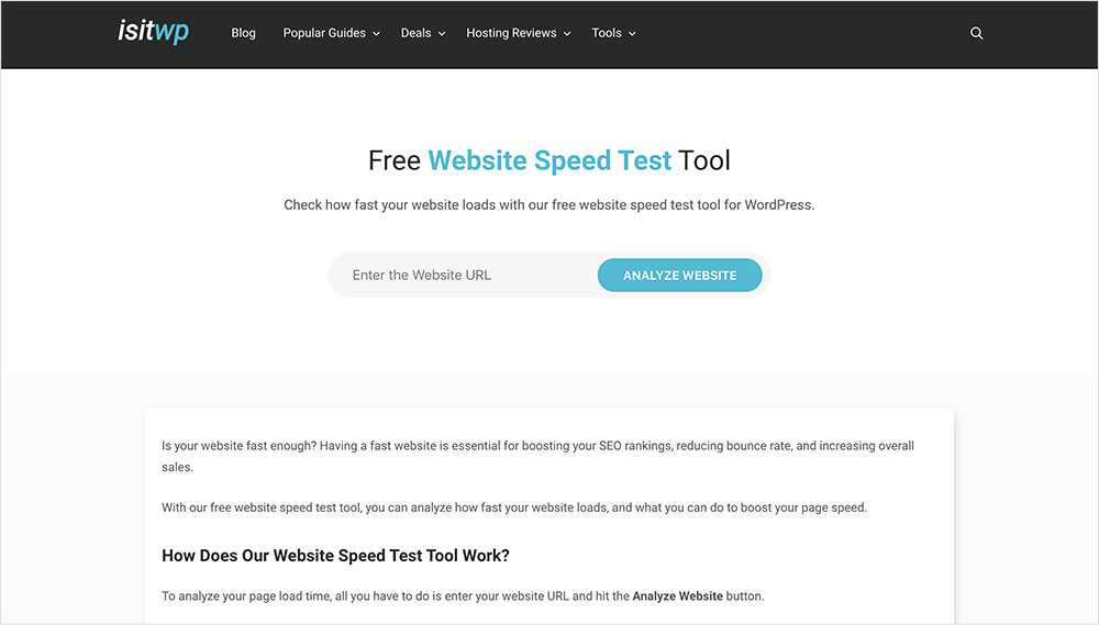 prueba de velocidad de WordPress de IsItWP